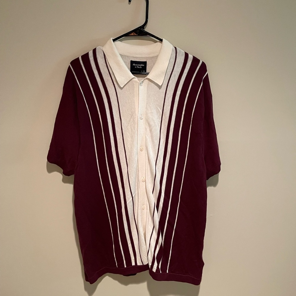 Burgundy and White Striped sweater polo Shirt